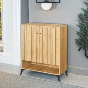 دولاب أحذية متعدد الأغراض تصميم عملي 2 باب لون خشبي مقاس 35×95×80 سم