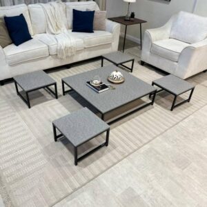 طقم طاولات شاي ارضي تصميم راقي من الخشب 4 قطع+1 لون رمادي