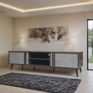 طاولة تلفزيون بلازما تصميم فريد مقاس 160×40×45 سم لون بني ورمادي