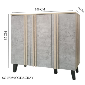 دولاب أحذية ماليزي متعدد الأغراض تصميم عصري ومميز 3 باب لون خشبي ورمادي مقاس 34×95×100 سم