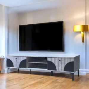 طاولة تلفزيون بلازما تصميم أنيق مقاس 180×40×45 سم لون رمادي واسود