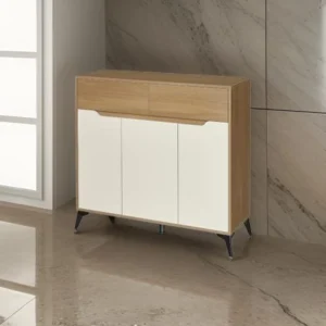 دولاب أحذية متعدد الأغراض تصميم اعتمادي 3 باب لون كافي وابيض مقاس 35×95×100 سم