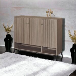 دولاب أحذية متعدد الأغراض تصميم عملي 3 باب لون رمادي مقاس 35×95×100 سم