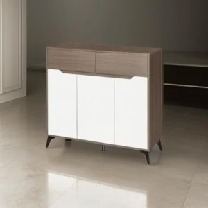 دولاب أحذية متعدد الأغراض تصميم رائع 3 باب لون ابيض ورمادي مقاس 35×95×100 سم