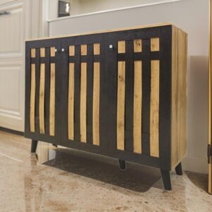 دولاب أحذية ماليزي متعدد الأغراض تصميم أنيق 3 باب لون بني فاتح و بني غامق مقاس 91×34×120 سم