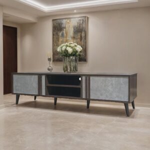 طاولة تلفزيون بلازما تصميم فريد مقاس 180×40×45 سم لون بني ورمادي