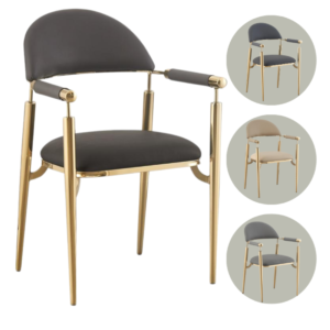 كرسي جلد بهيكل معدني مريح وأنيق - لون رمادي