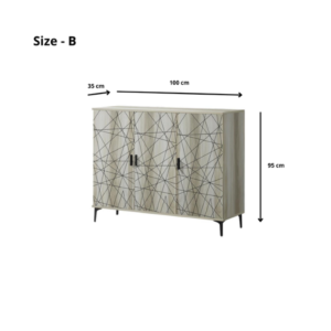 دولاب أحذية ماليزي متعدد الأغراض تصميم مميز 3 باب لون ابيض وزخارف سوداء مقاس 35×95×100 سم