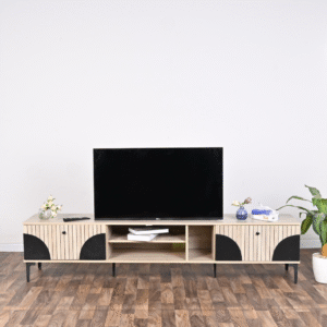 طاولة تلفزيون بلازما تصميم أنيق مقاس 200×40×45 سم لون خشبي واسود