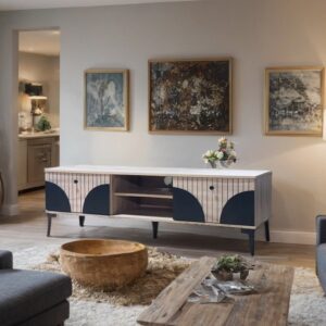 طاولة تلفزيون بلازما تصميم أنيق مقاس 180×40×45 سم لون خشبي واسود