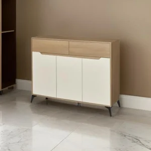 دولاب أحذية متعدد الأغراض تصميم اعتمادي 3 باب لون كافي وابيض مقاس 35×95×120 سم