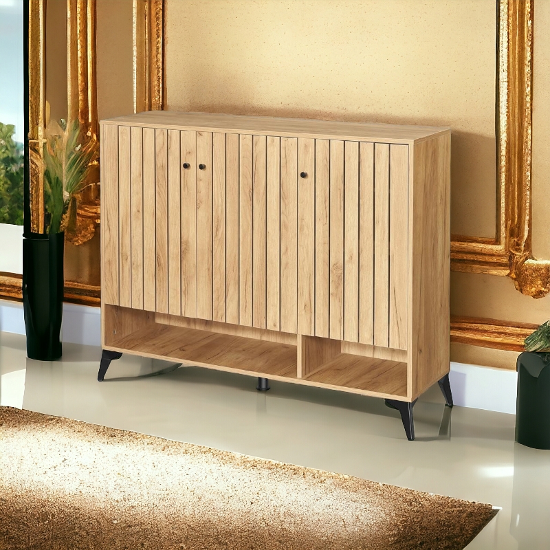 دولاب أحذية متعدد الأغراض تصميم عملي 3 باب لون خشبي مقاس 35×95×120 سم 1 دولاب أحذية متعدد الأغراض تصميم عملي 3 باب لون خشبي مقاس 35×95×120 سم