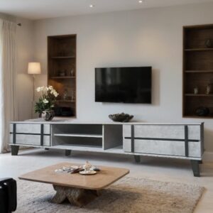 طاولة تلفزيون بلازما تصميم رائع مقاس 200×40×45 سم لون رمادي