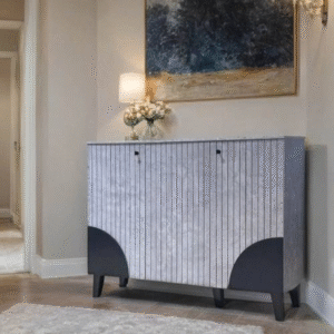 دولاب أحذية ماليزي متعدد الأغراض تصميم رائع 3 باب لون  رمادي وأسود مقاس 35×95×120 سم