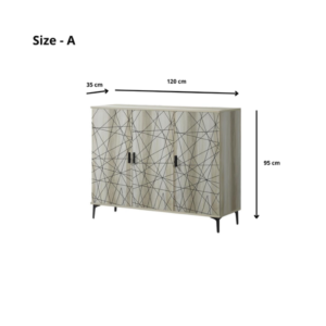 دولاب أحذية ماليزي متعدد الأغراض تصميم مميز 3 باب لون ابيض وزخارف سوداء مقاس 35×95×120 سم