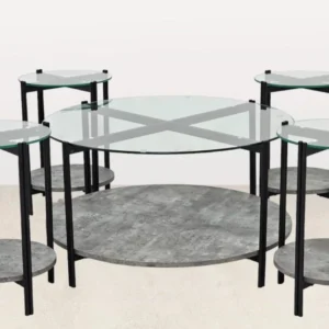 طقم طاولات خشب + زجاج 5 قطع - رمادي