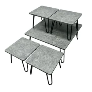 طقم طاولات قهوة ارضي 5 قطع مصمم بدقة وأناقة - رمادي