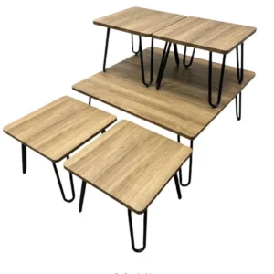 طقم طاولات قهوة ارضي 5 قطع مصمم بدقة وأناقة - بني