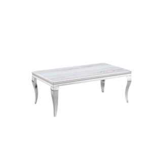 طاولة خدمة وسط فاخرة من الستانلس ستيل والرخام بتصميم مستطيل كلاسيكي عصري – لون فضي