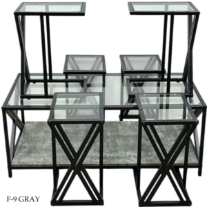 طقم طاولات شاي سطح زجاج انيق 7 قطع - رمادي