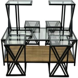 طقم طاولات شاي سطح زجاج انيق 7 قطع - بني