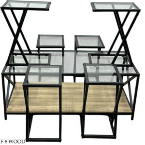 طقم طاولات شاي سطح زجاج عصري 7 قطع - خشبي