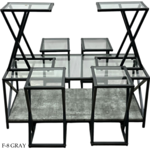 طقم طاولات شاي سطح زجاج عصري 7 قطع - رمادي