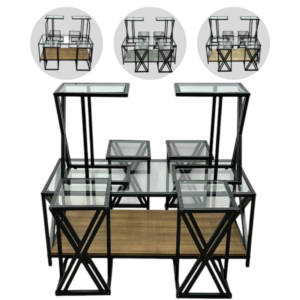 طقم طاولات شاي سطح زجاج عصري 7 قطع -بني