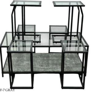 طقم طاولات شاي سطح زجاج رائع 7 قطع - رمادي