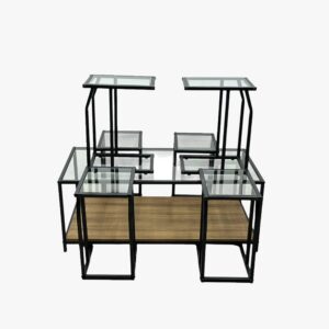 طقم طاولات شاي سطح زجاج رائع 7 قطع - بني