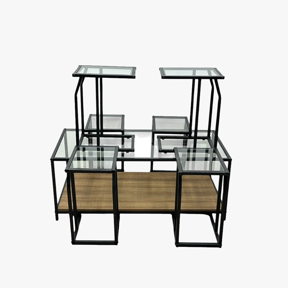 طقم طاولات شاي سطح زجاج رائع 7 قطع - بني 1 طقم طاولات شاي سطح زجاج رائع 7 قطع - بني