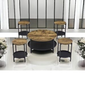 طقم طاولات شاي تصميم دائري مميز من الخشب 4 قطع +1 لون بني