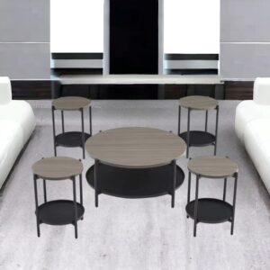 طقم طاولات شاي تصميم دائري مميز من الخشب 4 قطع +1 لون رمادي غامق