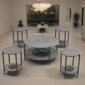 طقم طاولات شاي تصميم دائري من الخشب 4 قطع +1 لون رمادي