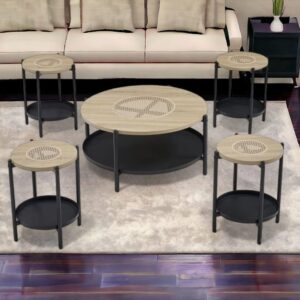 طقم طاولات شاي تصميم دائري فاخر من الخشب 4 قطع +1 لون خشبي