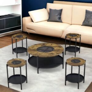 طقم طاولات شاي تصميم دائري فاخر من الخشب 4 قطع +1 لون بني