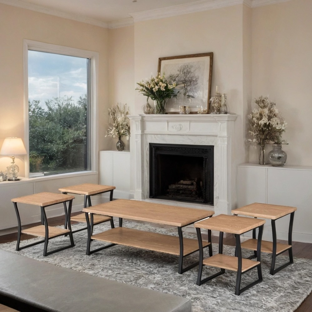 طقم طاولات شاي تصميم مستطيل أنيق من الخشب 4 قطع +1 لون خشبي 1 طقم طاولات شاي تصميم مستطيل أنيق من الخشب 4 قطع +1 لون خشبي