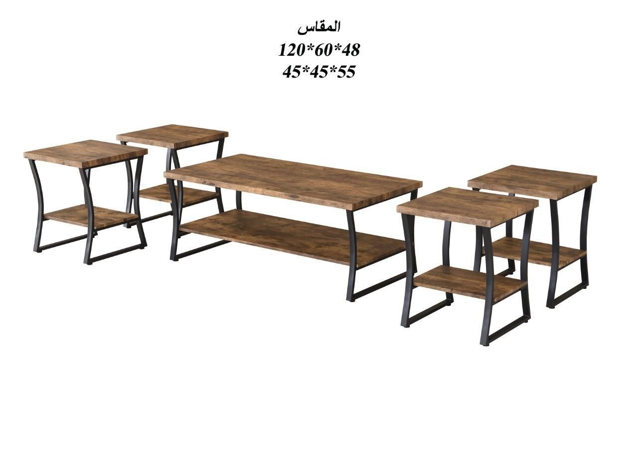 طقم طاولات شاي تصميم مستطيل أنيق من الخشب 4 قطع +1 لون بني 1 طقم طاولات شاي تصميم مستطيل أنيق من الخشب 4 قطع +1 لون بني