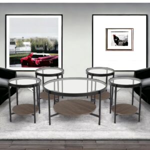 طقم طاولات شاي تصميم دائري عصري من الخشب و الزجاج 4 قطع +1 لون بني غامق