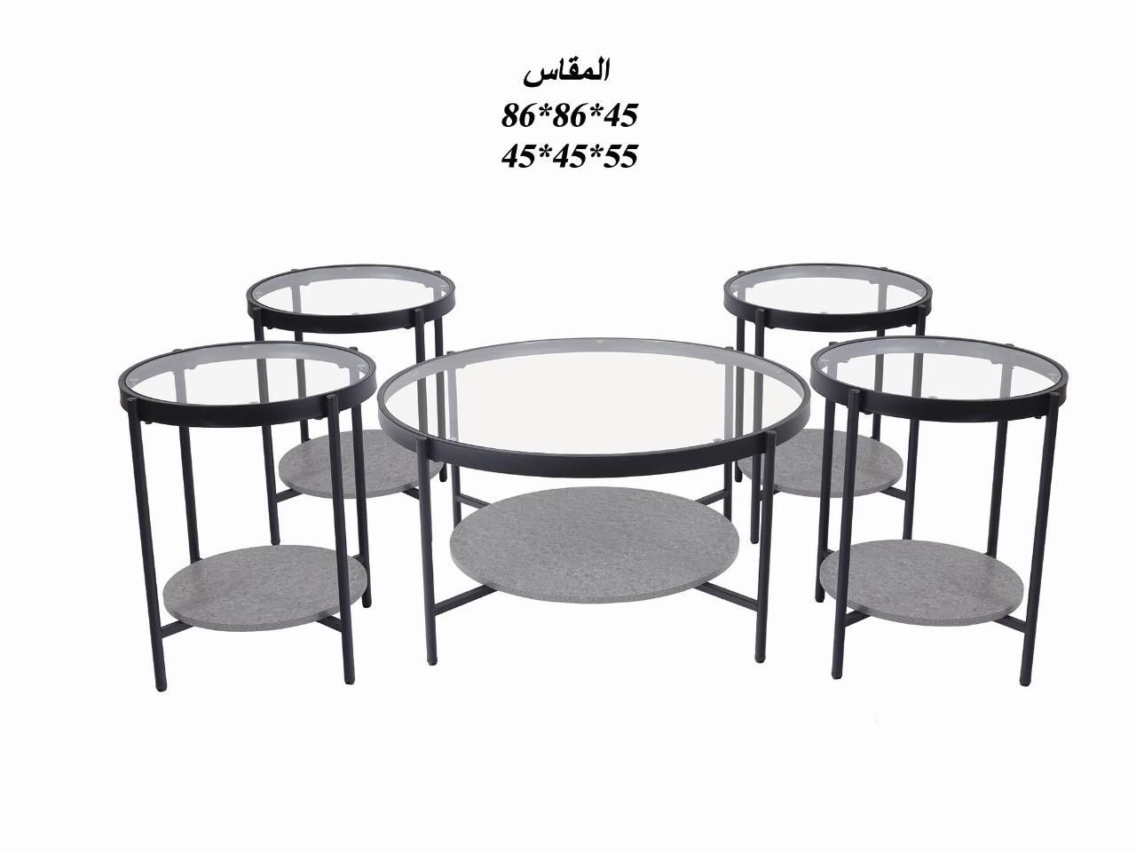 طقم طاولات شاي تصميم دائري عصري من الخشب و الزجاج 4 قطع +1 لون رمادي 1 طقم طاولات شاي تصميم دائري عصري من الخشب و الزجاج 4 قطع +1 لون رمادي
