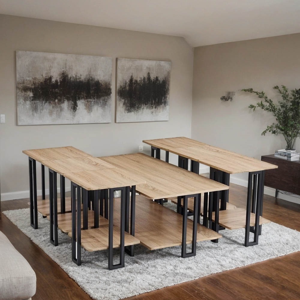 طقم طاولات شاي عصري وعملي 6 قطع+1 لون خشبي فاتح 1 طقم طاولات شاي عصري وعملي 6 قطع+1 لون خشبي فاتح