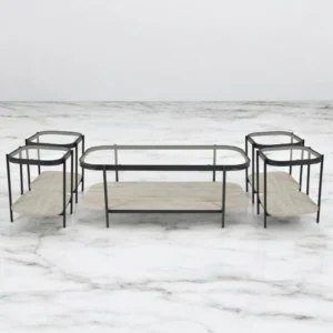 طقم طاولات شاى خشب مع زجاج 4 قطع+1 اللون خشبي فاتح