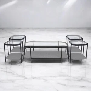 طقم طاولات شاى خشب مع زجاج 4 قطع+1 اللون رمادي