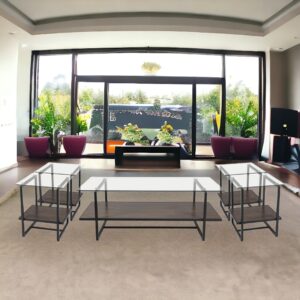 طقم طاولات شاى خشب مع زجاج 4 قطع+1 اللون بني