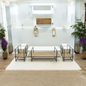 طقم طاولات شاى خشب مع زجاج 4 قطع+1 اللون خشبي