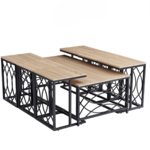 طقم طاولات شاي عصري 6 قطع+1 لون خشبي فاتح