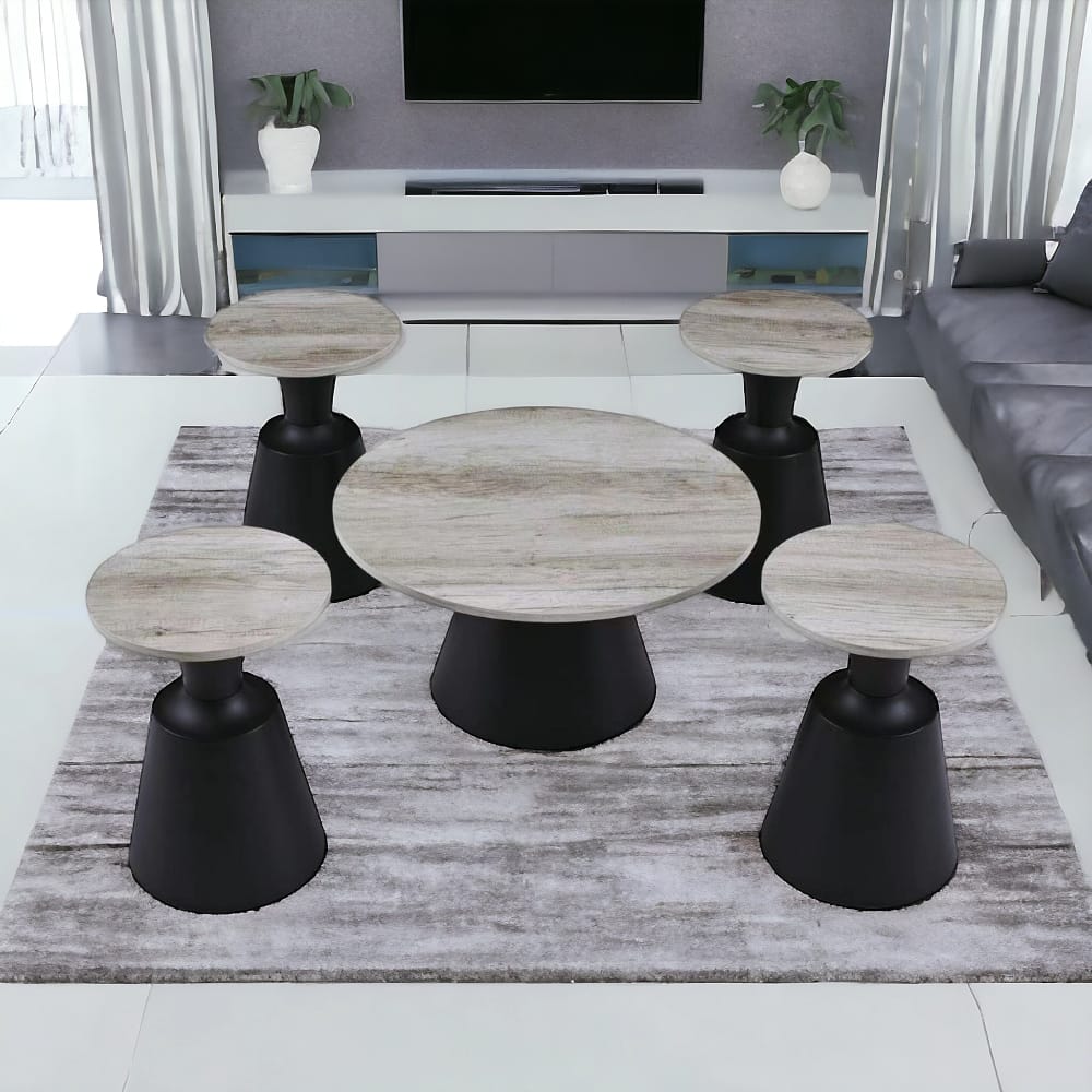 طقم طاولات شاي تصميم عصري فريد من الخشب 6 قطع+1 لون خشبي فاتح 1 طقم طاولات شاي تصميم عصري فريد من الخشب 6 قطع+1 لون خشبي فاتح