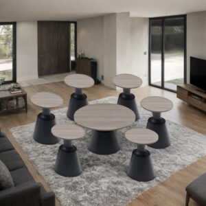 طقم طاولات شاي تصميم عصري فريد من الخشب 6 قطع+1 لون رمادي غامق