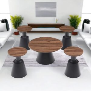 طقم طاولات شاي تصميم عصري فريد من الخشب 6 قطع+1 لون بني غامق