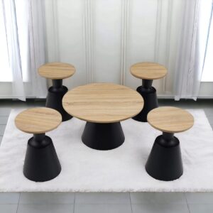 طقم طاولات شاي تصميم عصري فريد من الخشب 6 قطع+1 لون خشبي